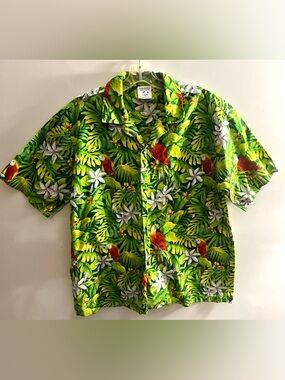 Vintage Island Vibes Men's Green Tropical Hawaiian Shirt Size L Made in Hawaii
